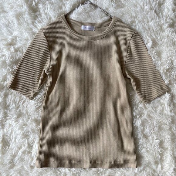 Yumi Ribbed 3/4 Sleeve Top Size M Beige - Picture 1 of 7